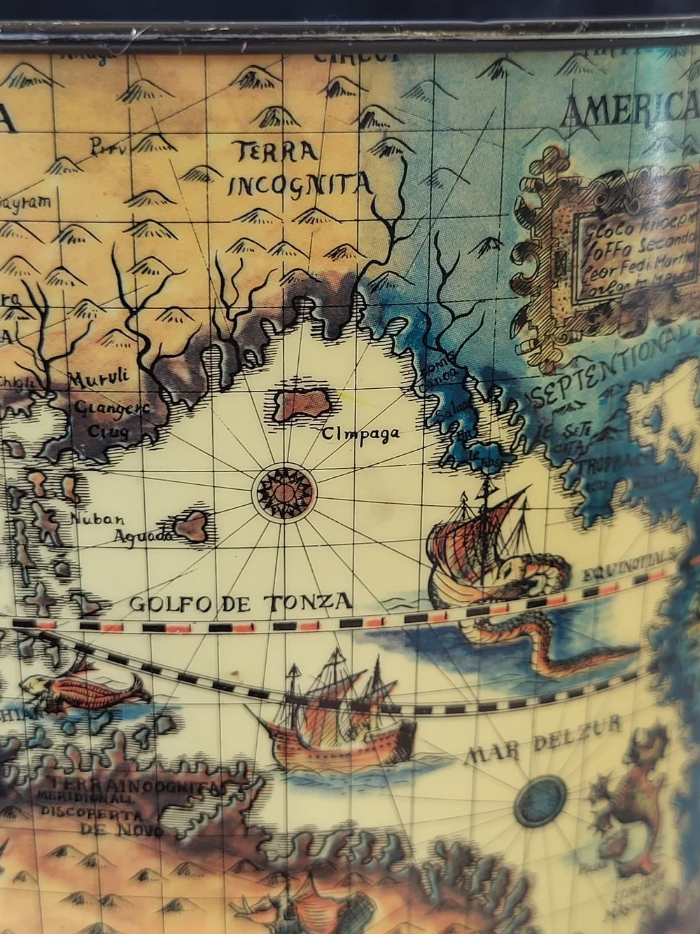 Mid-Century Tin Litho Old World Map 2pc Desk Set Japan